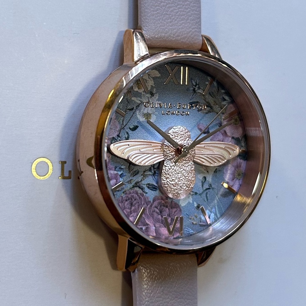 Olivia burton Watch With RoseGold Bee Figurine On 34mm Floral Face - Picture 2 of 9